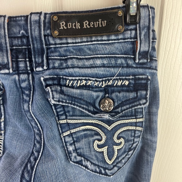 Rock Revival Jen Boot Distressed Jeans Flap Pockets Size 27 - Picture 3 of 6